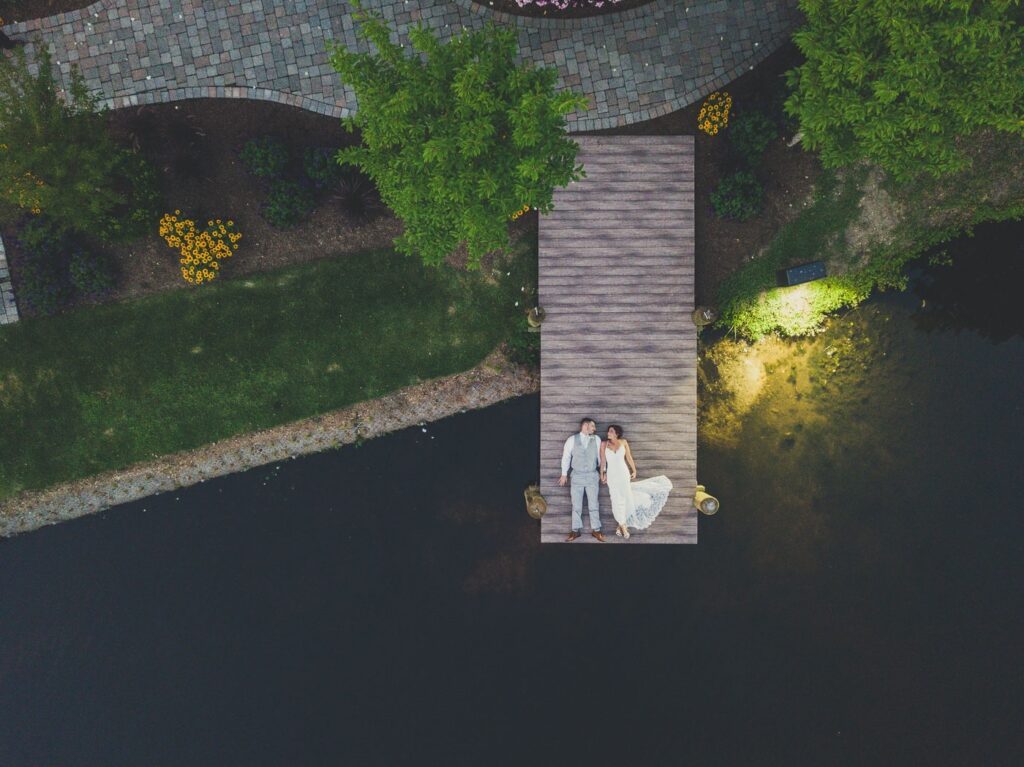 Drone footage of bride and groom at the New Jersey Wedding Venue The Mill Lakeside Manor