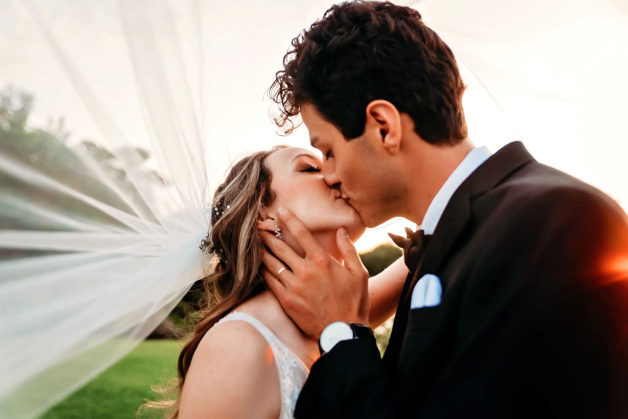 Spring Florida wedding with a beautiful veil shot of the bride and groom