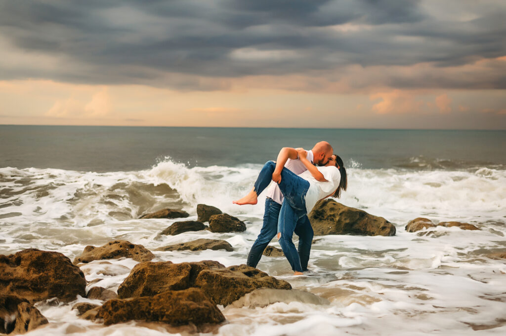 Engaged couple at beach in florida. Engagement session