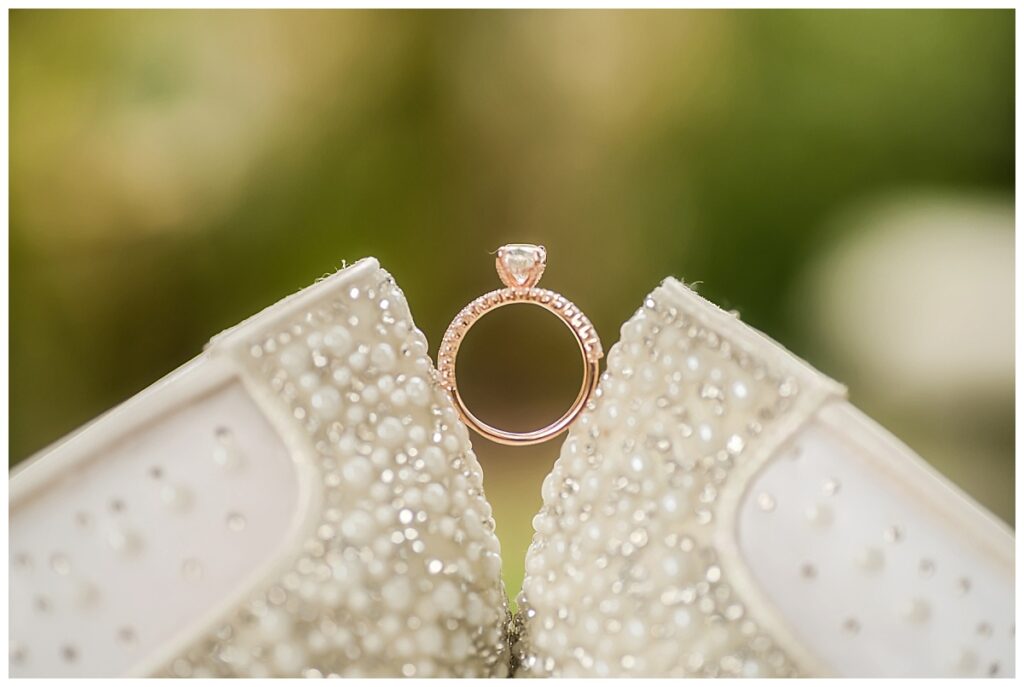 Bride's Wedding Ring and Shoes Detail shot by Florida Luxury Wedding Photographer