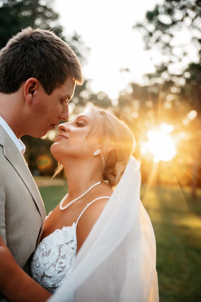 Sunset photos of bride and groom at rustic oaks ranch, high springs, florida.