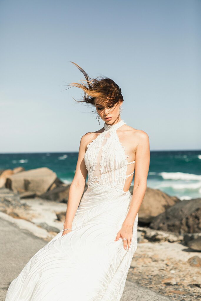 A Bride on the beach at her Florida wedding. 