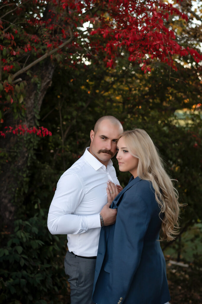 couple leaning in to each other at their princeton university engagement session