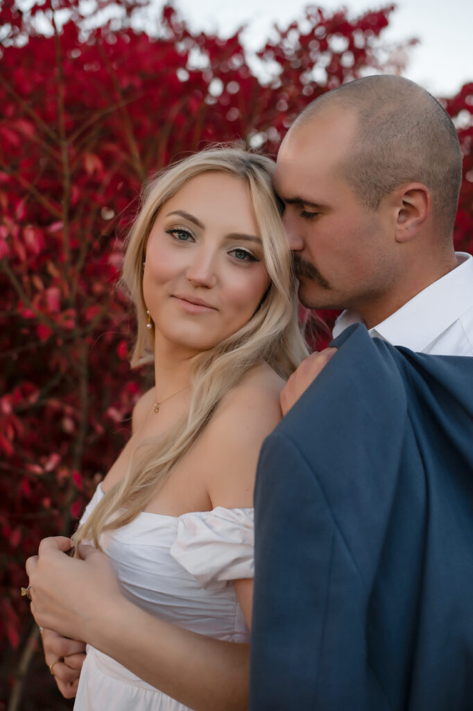 romantic photo of guy and girl at their princeton university engagement session