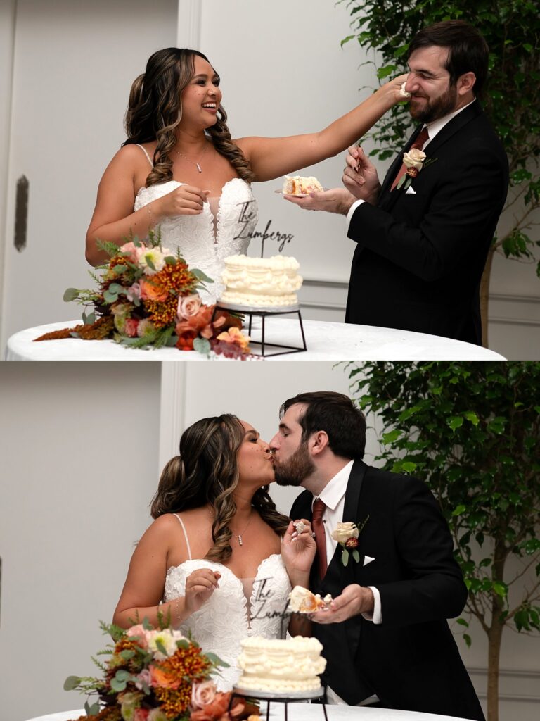 bride and groom cutting the cake