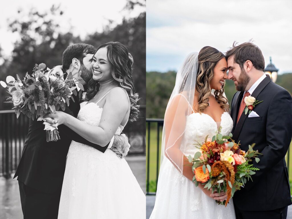 bride and groom laughing